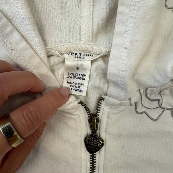 Vintage Y2K Vertigo Paris Floral Print Long Sleeve White Full Zip Hoodie 8 Small - Picture 4 of 6